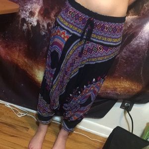 Black and rainbow harem style drawstring pants